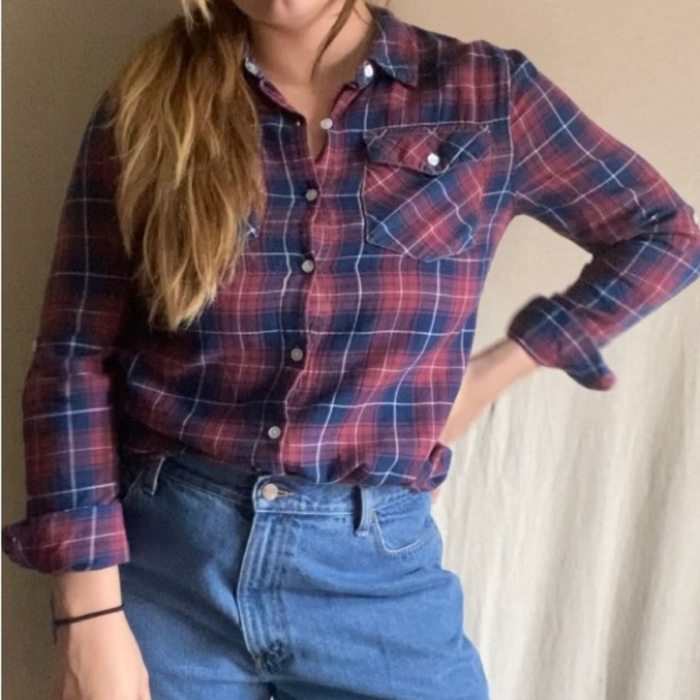 Maroon and Navy plaid button down